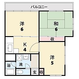 島内荘 3DKの間取図画像