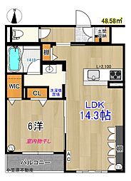 ベレオ高そね 1LDKの間取図画像