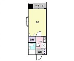 ダイアパレス追手前第3 7階1Kの間取り