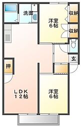 カーサ萩生 2LDKの間取図画像