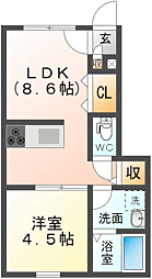 EARL'SCOURT下泉 1LDKの間取図画像