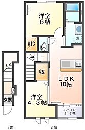 コンフォート・パーチェ 2LDKの間取図画像