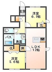 シャーメゾンことぶき 2LDKの間取図画像