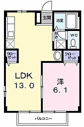 コーポ竹内II 2階1LDKの間取り