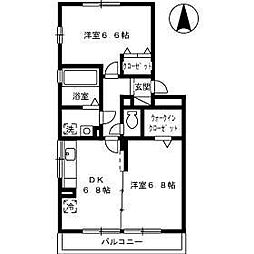 リビングタウン北川添A 2DKの間取図画像
