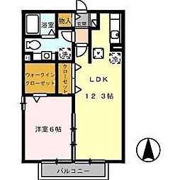 リヴェール北御座B 1LDKの間取図画像