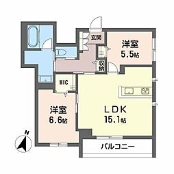 ファルコ鷹匠 2階2LDKの間取り