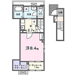 旭テラスNI 1Kの間取図画像