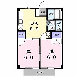 コーポいけのうえ 2DKの間取図画像
