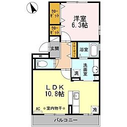 レジデンスKougaA 1LDKの間取図画像