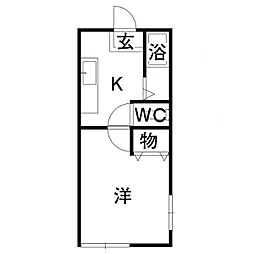 縄手町 3階1Kの間取り