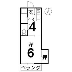 わもん68 1Kの間取図画像