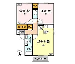 ビバーチェやまは奈B 2LDKの間取図画像