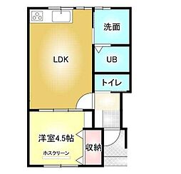 カンパニア西の土居弐番館 1LDKの間取図画像