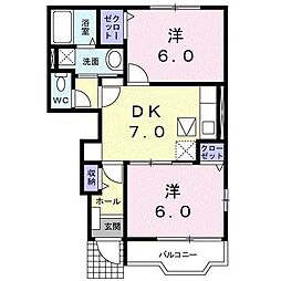 パシエンテB 2DKの間取図画像