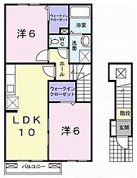 アンジュフランE 2階2LDKの間取り
