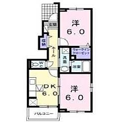 HAPPY津根TOWNB 2DKの間取図画像