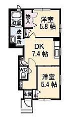 シャーメゾン・長津 2DKの間取図画像