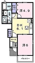 ヴィラエスペランサIIB 1階2DKの間取り