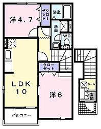 ポーレ・サンピーチ 2LDKの間取図画像