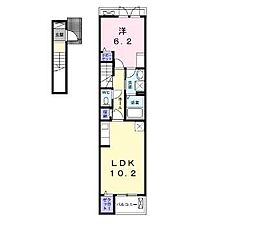 クレスト・コートSAIJOB 2階1LDKの間取り