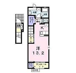 ヴィラ・サンパティーク 2階1Kの間取り