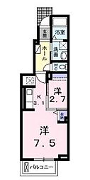 クラール朔日市A 1階ワンルームの間取り