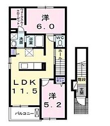Villa・ModessaE 2LDKの間取図画像