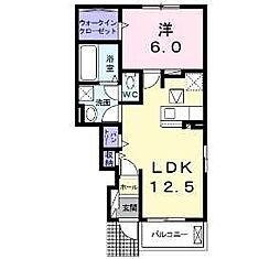 クラール樋之口D 1LDKの間取図画像