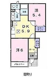 サンフラワー・ヒルズC 2DKの間取図画像