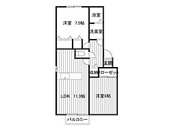 パセオ七ツ池 A 202号室 2階2LDKの間取り