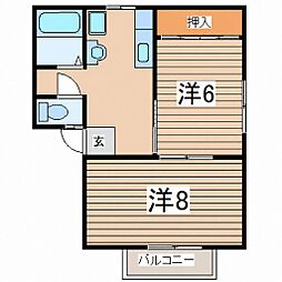リビング富田A棟 2DKの間取図画像