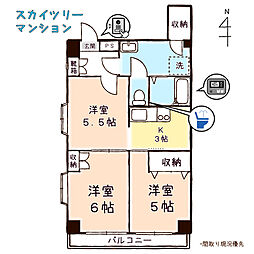 スカイツリーマンション 2階3Kの間取り