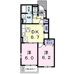 ティータウン レガーロ Ｂ 1階2DKの間取り