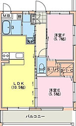 シャルテハイム 2LDKの間取図画像
