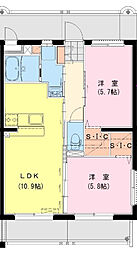 フローレ 2LDKの間取図画像
