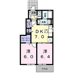 フィオーレ・デ・ペスカ 2DKの間取図画像