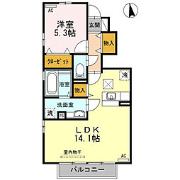 ルームケースリーC 1LDKの間取図画像
