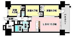 レーベン松山一番町THETOWER 2SLDKの間取図画像