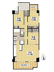 サーパス川内南 3LDKの間取図画像
