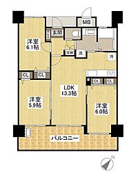 グランパル西原 3LDKの間取図画像