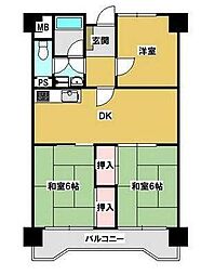 皐月マンション第三大分 3DKの間取図画像