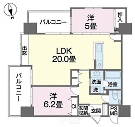 2LDK(洋 6.2・5 / LDK 20)