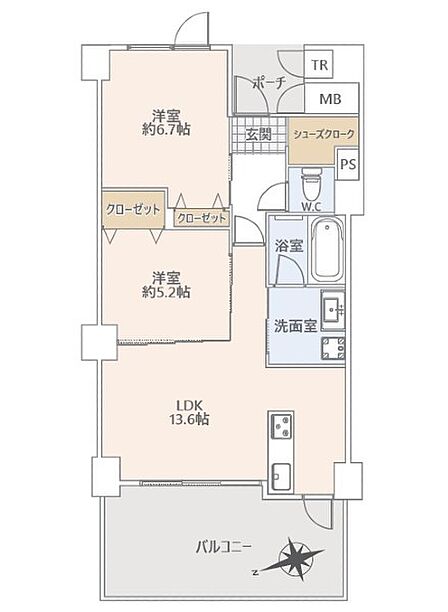 2LDK(LDK13.6/洋6.7/洋5.2)