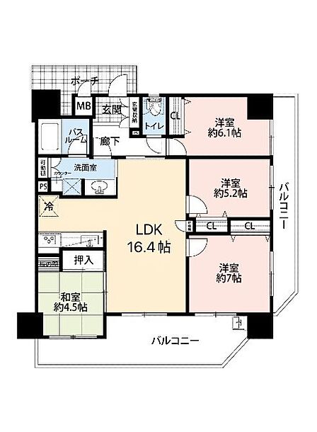4LDK(LDK16.4/洋7/洋6.1/洋5.2/和4.5)