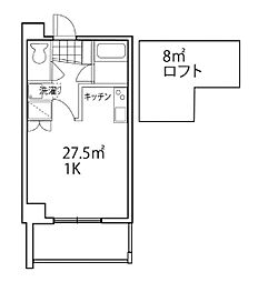 Waビル ワンルームの間取図画像