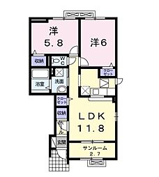 フラワープレイスK2 2LDKの間取図画像
