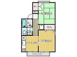 サンセジュールB 2DKの間取図画像