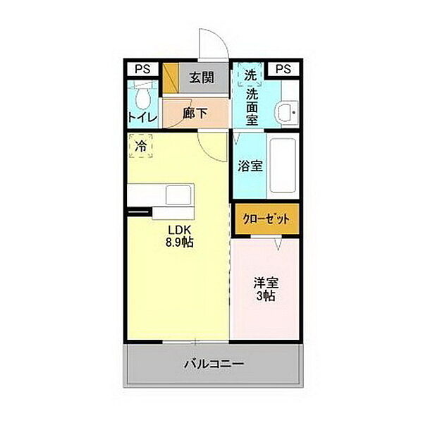 サクラテラス自由ヶ丘 203｜茨城県水戸市東原2丁目(賃貸アパート1LDK・2階・33.38㎡)の写真 その2