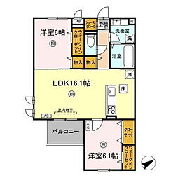 シスネス姫子 2階2LDKの間取り